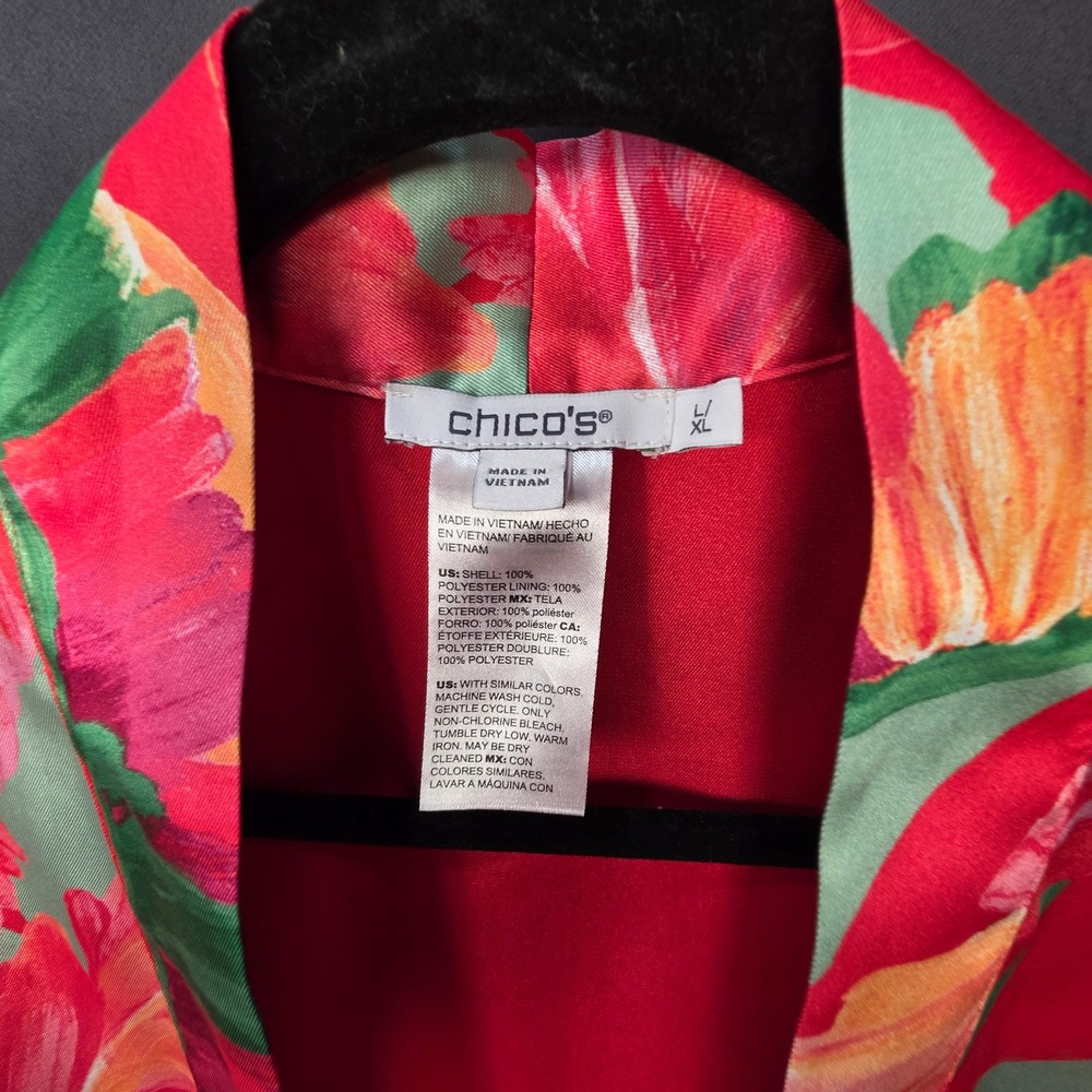 Chicos Tropical Floral Kimono Jacket Open Front L/XL Lined 3/4 Sleeve - Picture 7 of 7